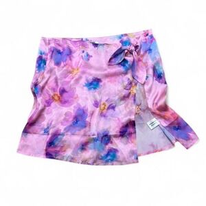 Frankie's Bikinis Dani silk blend pink and purple floral wrap coverup skirt